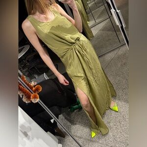 JO NO FUI DRESS SILK GREEN SIZE EMBROIDERY SMALL